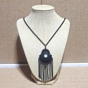 Gothic Victorian Black Chain Tassel Pendant Long Adjustable Necklace